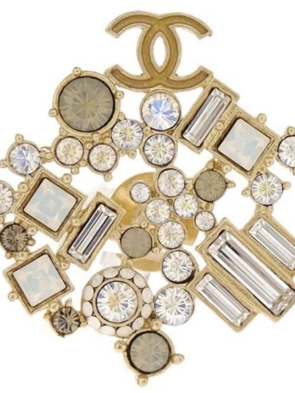 Chanel CC Brooch Pin Gold Rhinestone 10A 197774